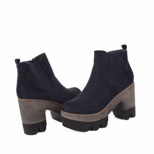 Botine Sasha Navy - Botine din piele ecologică întoarsă cu interior căptușit şi închidere cu fermoar - Deppo.ro