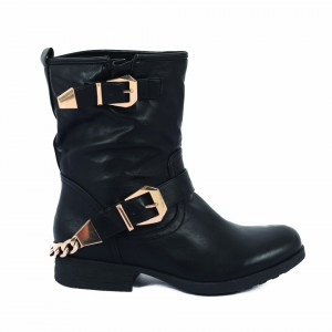 Cizme Anida Black - Cizme pentru dame din piele ecologică decorate cu inserții metalice - Deppo.ro