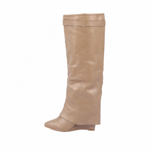 Cizme Claarice Beige - Cizme pentru dame din piele ecologică lăcuită cu un design abstract - Deppo.ro