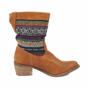 Cizme Feria Camel - Cizme din piele ecologică cu toc și cu un design abstract din material elastic - Deppo.ro