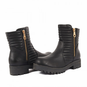 Ghete pentru dame cod IR380 Negre - Ghete pentru dame din piele ecologică decorate cu inserții metalice - Deppo.ro