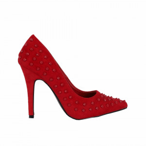 Pantofi cu toc cod 5C0090 Roși - Pantofi cu toc ascuțit din piele ecologică întoarsă - Deppo.ro