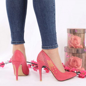 Pantofi cu toc cod A259 Coral - Pantofi din piele ecologică, foarte confortabili potriviți pentru evenimente speciale. - Deppo.ro