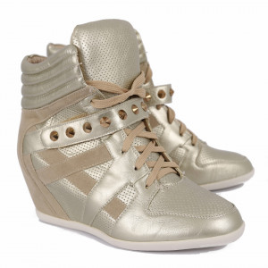 Pantofi sport tip sneakers damă cod YLG5579 gold - Pantofi sport tip sneakers din piele ecologică cu talpă cu platformă si un calapod comod - Deppo.ro