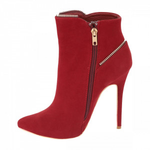 Botine Arita Maroon - Botine din piele ecologică întoarsă cu închidere cu fermoar și interior căptuşit, tocul de 12 cm - Deppo.ro