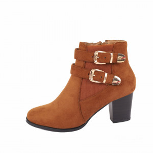 Botine cod 5B0380 Camel - Botine din piele ecologică întoarsă cu închidere cu fermoar și interior căptuşit - Deppo.ro