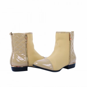 Botine cod BY9991 Bej - Botine din piele ecologică întoarsă în amestec cu piele ecologică lucioasă - Deppo.ro