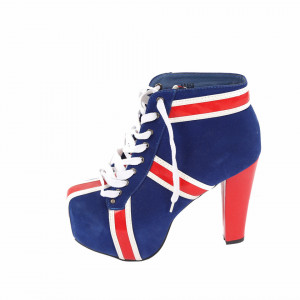 Botine Shayla Blue - Botine tip platformă cu toc înalt din piele ecologică întoarsă și închidere cu fermoar - Deppo.ro