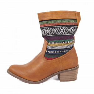Cizme Feria Camel - Cizme din piele ecologică cu toc și cu un design abstract din material elastic - Deppo.ro