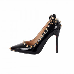 Pantofi cu toc cod A1136 Negri - Pantofi negri din piele ecologică lacuită cu tocul de 11 cm şi vârf ascuţit - Deppo.ro