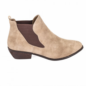 Botine Clover Bej - Produs din piele ecologică întoarsă foarte confortabile cu bandă elastică la gleznă - Deppo.ro