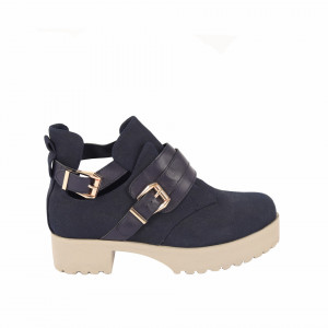 Botine cod 4B0528A Navy - Botine din piele ecologică întoarsă cu interior căptușit cu material elastic la gleznă și închidere cu curelușe - Deppo.ro
