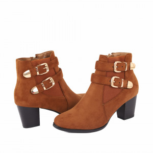 Botine cod 5B0380 Camel - Botine din piele ecologică întoarsă cu închidere cu fermoar și interior căptuşit - Deppo.ro