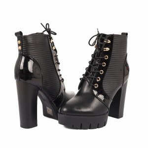Botine cod A10079 Negre - Botine din piele ecologică cu toc înalt - Deppo.ro