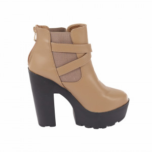 Botine Lydia Beige - Botine din piele ecologică cu interior căptușit şi închidere cu fermoar - Deppo.ro