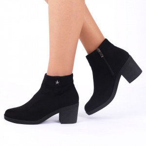 Botine Troia Negre - Botine din piele ecologică întoarsă cu interior ușor îmblănit cu închidere prin fermoar, toc de 7 cm - Deppo.ro