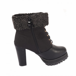Botine Zoe Black - Botine din piele ecologică întoarsă cu închidere cu șiret și interior ușor îmblănit - Deppo.ro