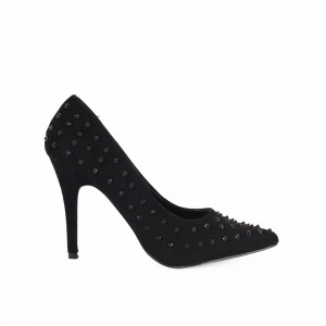 Pantofi cu toc cod 5C0090 Negri - Pantofi cu toc ascuțit din piele ecologică întoarsă - Deppo.ro