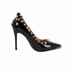 Pantofi cu toc cod A1136 Negri - Pantofi negri din piele ecologică lacuită cu tocul de 11 cm şi vârf ascuţit - Deppo.ro