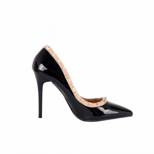 Pantofi cu toc cod LL76 Negri - Pantofi cu vârf ascuţit şi toc subţire din piele ecologică, foarte confortabili cu un calapod comod - Deppo.ro