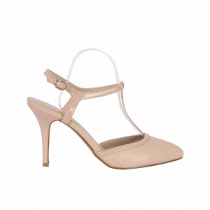 Pantofi cu toc cod LT65 Bej - Pantofi albi decupați cu vârf și toc ascuțit din piele ecologică, foarte confortabili cu un calapod comod - Deppo.ro