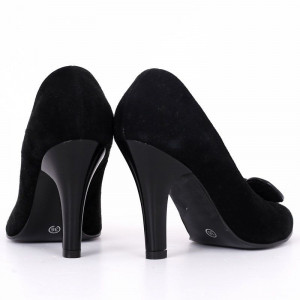 Pantofi Cu Toc din piele naturală cod RAX818 Negri - Pantofi din piele naturală întoarsă cu toc subțire cu vârf rotunjit, confortul purtării este sporit de tălpicul din piele ecologică - Deppo.ro