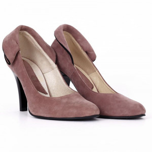 Pantofi din piele naturală cu toc cod RAX429 Purple - Pantofi din piele naturală întoarsă cu toc subțire și vârf ascuțit - Deppo.ro