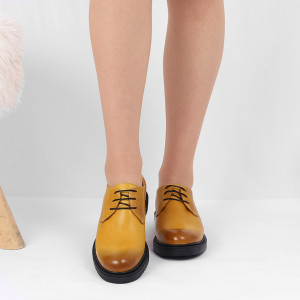 Pantofi din piele naturală galbeni Cod 483
