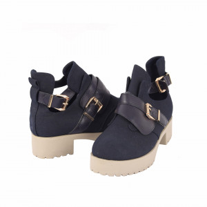 Botine cod 4B0528A Navy - Botine din piele ecologică întoarsă cu interior căptușit cu material elastic la gleznă și închidere cu curelușe - Deppo.ro
