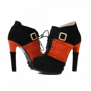 Botine cod 921H Negre - Botine tip platformă cu toc înalt din piele ecologică întoarsă și închidere cu fermoar - Deppo.ro