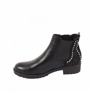 Botine cod KT009 Negre - Botine din piele ecologică cu interior căptușit cu material elastic în zona gleznei - Deppo.ro