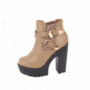 Botine Lydia Beige - Botine din piele ecologică cu interior căptușit şi închidere cu fermoar - Deppo.ro