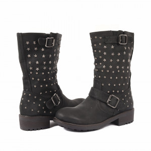 Cizme Holmms Black - Cizme din piele ecologică cu toc și cu un design abstract cu inserții metalice - Deppo.ro