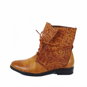 Ghete pentru dame cod 07271 Camel - Ghete din piele ecologică cu un model floral în stil texan - Deppo.ro