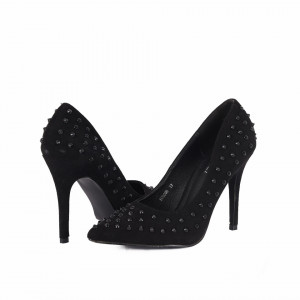 Pantofi cu toc cod 5C0090 Negri - Pantofi cu toc ascuțit din piele ecologică întoarsă - Deppo.ro
