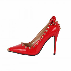 Pantofi cu toc cod A1136 Roși - Pantofi roşii din piele ecologică lacuită cu tocul de 11 cm şi vârf ascuţit - Deppo.ro