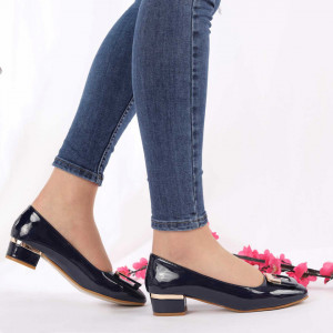 Pantofi cu toc cod AI28602 Navy - Pantofi cu toc gros din piele ecologică, foarte confortabili potriviți pentru birou sau evenimente speciale. - Deppo.ro
