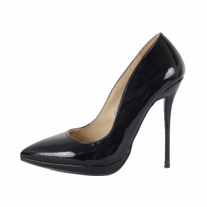 Pantofi cu toc cod HR96080 Negri - Pantofi din piele ecologică lacuită cu tocul de 12 cm şi vârf ascuţit - Deppo.ro