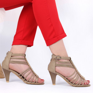 Pantofi cu toc pentru dame cod B563 Bej - Pantofi cu toc pentru dame din piele ecologică - Deppo.ro