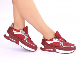 Pantofi Sport Ace Red - Pantofi sport albi din material textil respirabil cu vârf rotund și talpă din silicon flexibilă si confortabilă - Deppo.ro