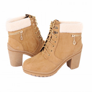 Botine Casey Beige - Botine din piele ecologică întoarsă cu închidere cu șiret și interior ușor îmblănit - Deppo.ro