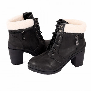 Botine Casey Black - Botine din piele ecologică întoarsă cu închidere cu șiret și interior ușor îmblănit - Deppo.ro