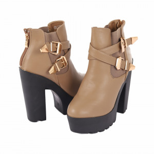 Botine Lydia Beige - Botine din piele ecologică cu interior căptușit şi închidere cu fermoar - Deppo.ro
