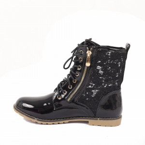 Ghete pentru dame cod SK03A Negre - Ghete din piele ecologică cu un model în stil texan - Deppo.ro