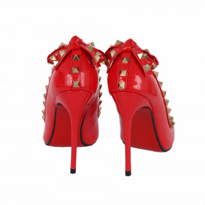 Pantofi cu toc cod A1136 Roși - Pantofi roşii din piele ecologică lacuită cu tocul de 11 cm şi vârf ascuţit - Deppo.ro
