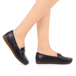 Pantofi din piele naturală cod 301 Negri - Pantofi negri pentru dame din piele naturală cu talpă flexibilă - Deppo.ro