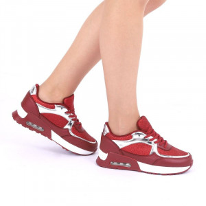 Pantofi Sport Ace Red - Pantofi sport albi din material textil respirabil cu vârf rotund și talpă din silicon flexibilă si confortabilă - Deppo.ro