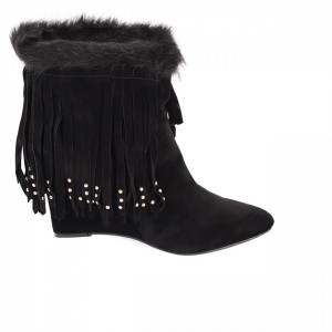 Botine Abigayle Black - Botine din piele ecologică întoarsă cu platformă și decorate cu franjuri si blăniță, botinele sunt ușor îmblănite la interior și foarte confortabile la purtare datorită calapodului comod - Deppo.ro