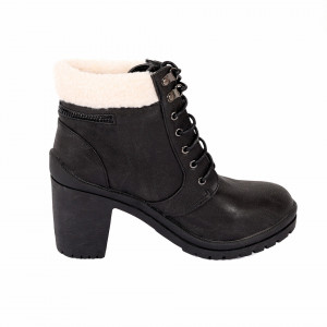 Botine Casey Black - Botine din piele ecologică întoarsă cu închidere cu șiret și interior ușor îmblănit - Deppo.ro