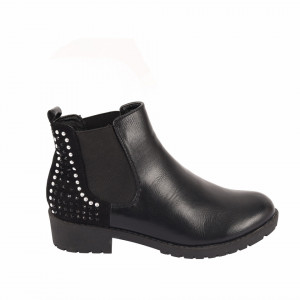 Botine cod KT009 Negre - Botine din piele ecologică cu interior căptușit cu material elastic în zona gleznei - Deppo.ro
